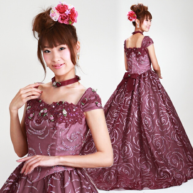 期間限定値下27日までピンクドレス フリンジ付き カラードレス レンタル 7号-9号 プリンセスライン ピンク 7403