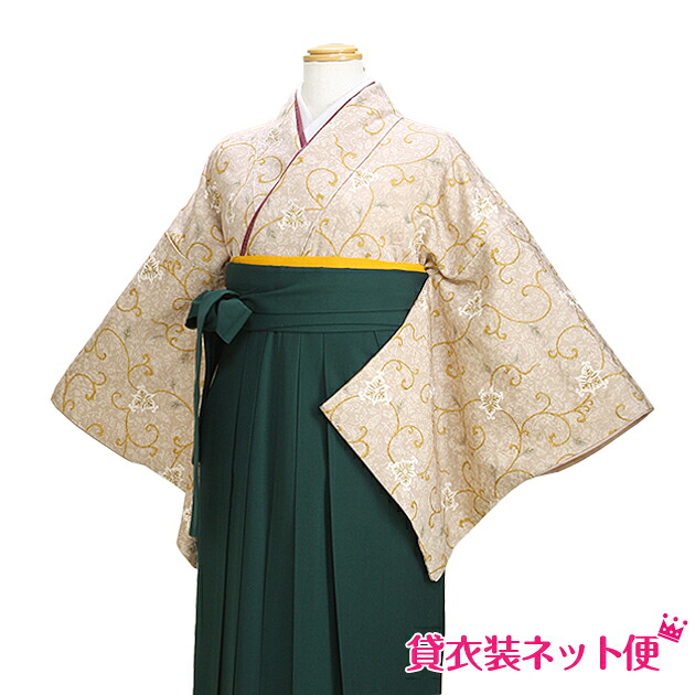 卒業式 袴 レンタル 正絹 女 卒業式 袴セット 袴 レンタル 先生 レディース フルセット ベージュ色 小紋 入学式 はかま 女袴 着物 貸衣装 往復送料無料 NT-komon61|貸衣装ネット便