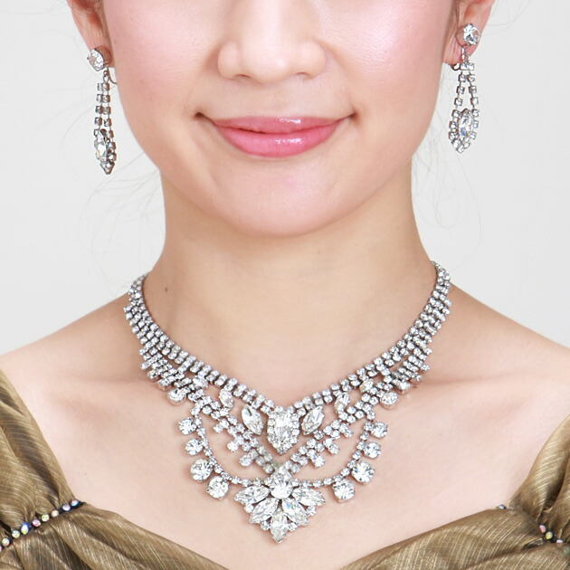 【ネックレス\u0026イヤリング-レンタル】ウェディング アクセサリー シルバー ウェディング ウエディング 結婚式 ウェディングドレス アクセサリー ウェディングアクセサリー ブライダルアクセサリー 159s【往復送料無料】【レンタル】