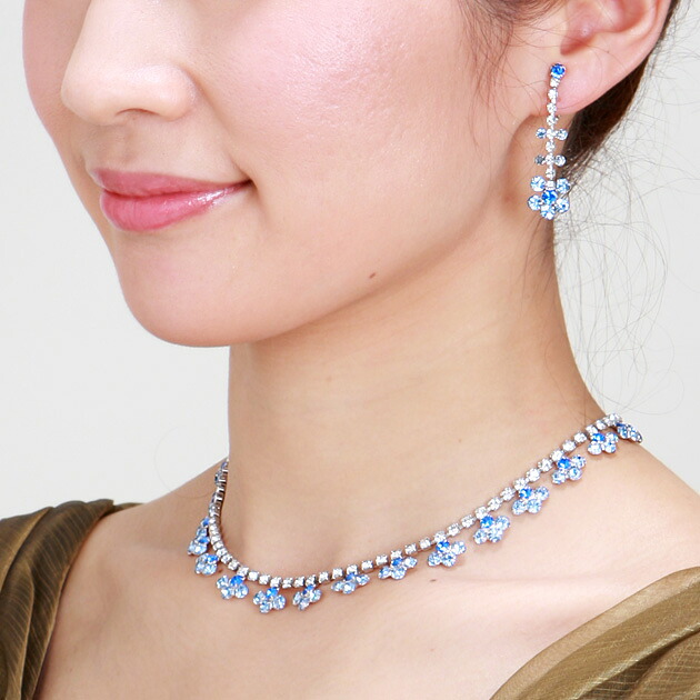 【ネックレス&イヤリング-レンタル】ウェディング アクセサリー シルバーブルー ウェディング ウエディング 結婚式 ウェディングドレス アクセサリー ウェディングアクセサリー ブライダルアクセサリー 3076bu【レンタル】