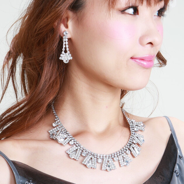 【ネックレス&イヤリング-レンタル】ウェディング アクセサリー シルバー ウェディング ウエディング 結婚式 ウェディングドレス アクセサリー ウェディングアクセサリー ブライダルアクセサリー 391s【往復送料無料】【レンタル】