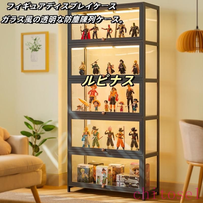 フィギュアケース 棚 コレクションケース フィギュア 天然竹製 透明パネル 防塵 ショーケース 大容量 コレクションラック（4面が透明）