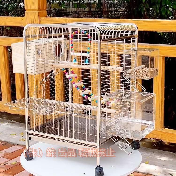 期間限定1500円クーポン 40*40*65CM 小さなオウムステンレス鋼鳥ケージ 株式会社錦 鳥小屋鳥かごバードケージ鳥籠 フードカップ、木製スタンド、トレイ、キャスター、大型飼育箱