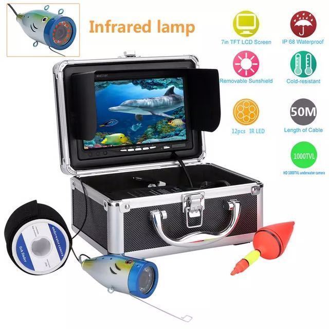 NEW!  50M GAMWATER 7in管する 1000tvl 水中写真機 写真機一揃いの道具 12白いことLEDともし火 魚釣り写真機 沖釣り 魚群さぐり当てる機 tbq282