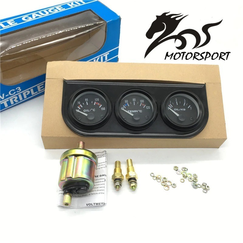 NEW! 52ミリメートルトリプルキットオイルtempゲージ+水温ゲージ+油圧計センサー3in1車メーター tbq367