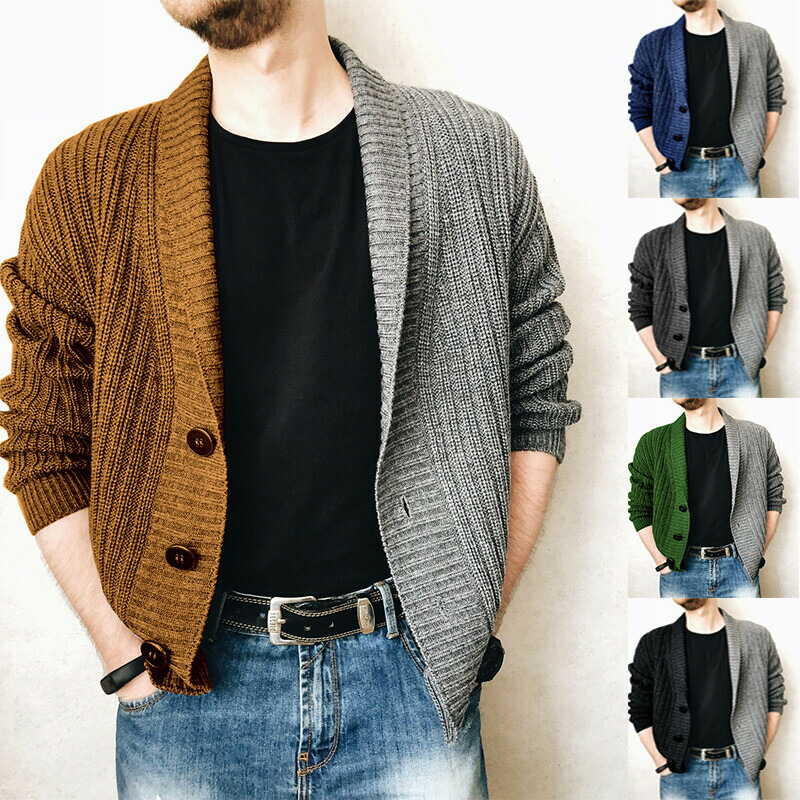 NEW 春秋ニットカーディガンシングルブレストメンズセーター bbq485