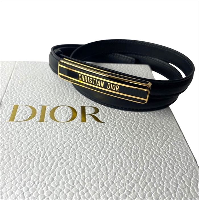 未使用保管品 ディオール Dior ベルト レザー ゴールド ブラック CDロゴ Christian Dior CDロゴ ゴールド金具 レザーベルト ブラック