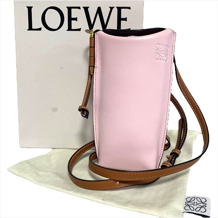 【中古】 LOEWE ロエベ　ゲートポケット アナグラム ショルダーバッグ ミニバッグ バイカラー ピンク オレンジ 【Luxury Brand Selection】