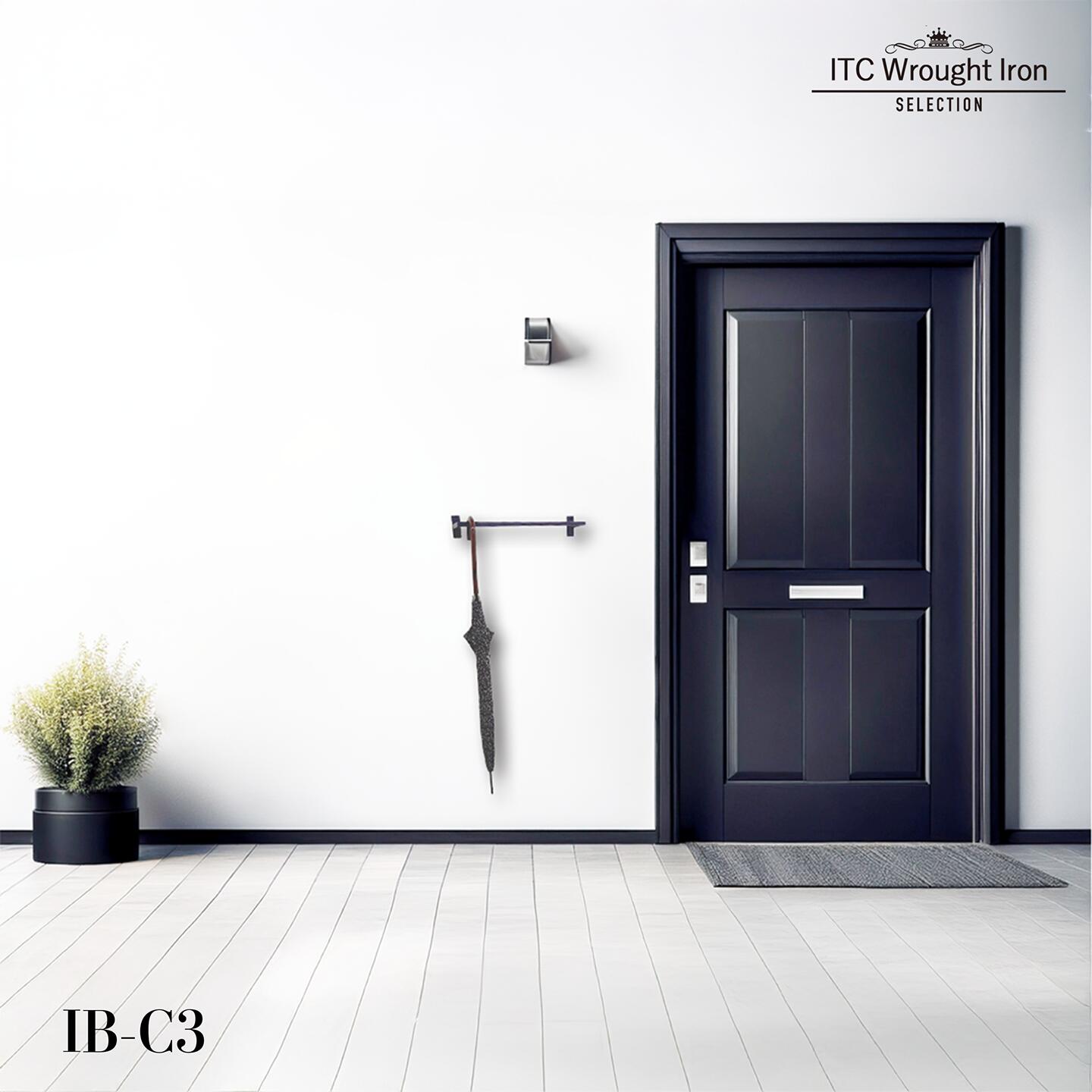 【IB-C3】アイアンバー C型 90cm 丸棒 傘掛け 屋外 玄関 壁付け ハンガーバー タオルバー ブラック アイアン DIY リフォーム ホテルライク 高級粉体塗装｜ITC Wrought Iron KOBE