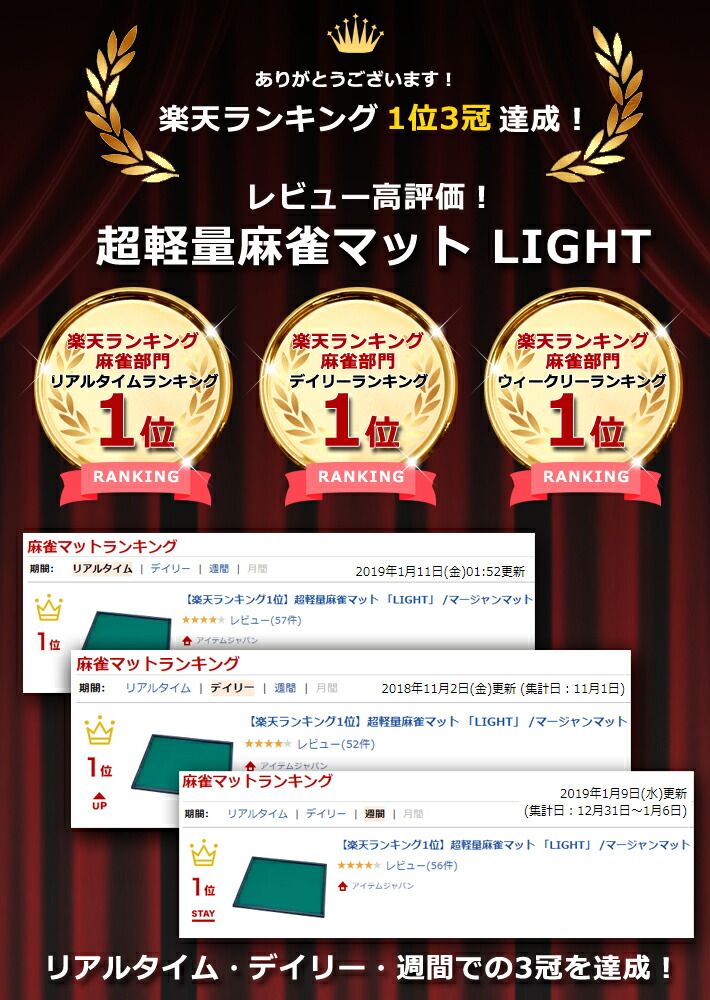 市場 ランキング1位獲得 軽量 麻雀マット マージャンマット LIGHT 送料無料