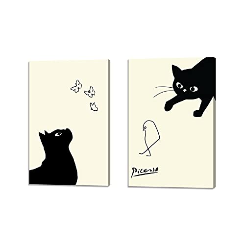 ピカソ ネコの絵 ネコとヒヨコ 絵画 2枚セット アートパネ アートフレーム 玄関 ポスター 装飾画 キャンバス 飾り絵 壁掛け 壁飾り 壁の絵 木枠付きの完成品 (40x60cm x2Pcs)