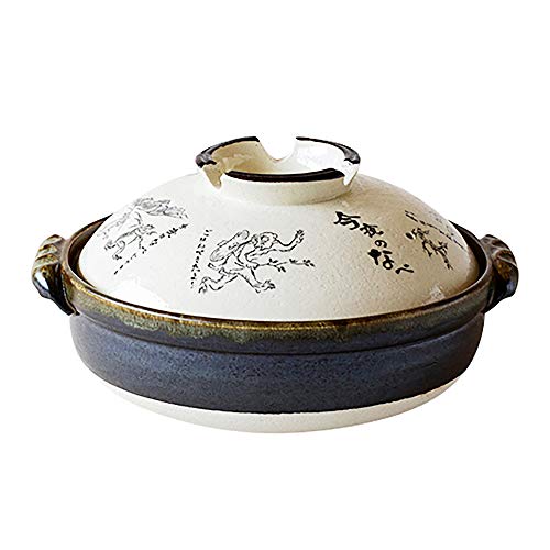 佐治陶器 萬古焼 土鍋 9号 鳥獣戯画 日本製 24-804 ホワイト 3200ml|アイテムストア大阪本店