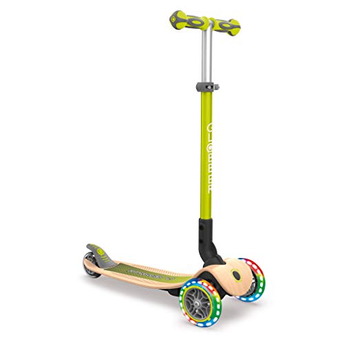 GLOBBER グロッバー キックボード フラッシュ 光る 3輪 ウッドデッキ フットブレーキ 外遊び 子供 乗り物 キック スクーター プリモ/フォールダブル/ウッド/ライト ライムグリーン WLGB436106