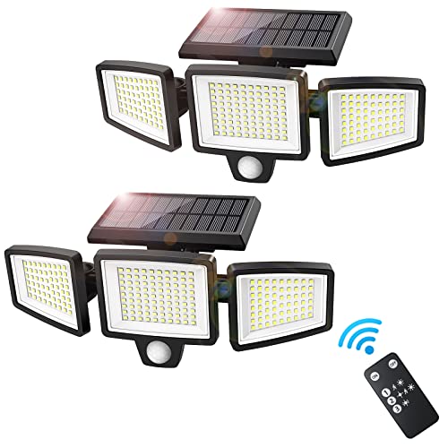 ソーラーともし火 室外 雨合羽 検出器ともし火 2個仕掛ける【210LED 3面発する 光束最大限度2500lm】3つ学習能力流行り物 2200mAh大静電容量独居室 高明快さ 人感検出器 360°角度自然調整能力のある 防犯ともし火 自動小銃点灯/消灯 庭園ともし火 庭園/飾りつけ/庭前/表玄関/パーキング場/停電時当て嵌める 防災ともし火