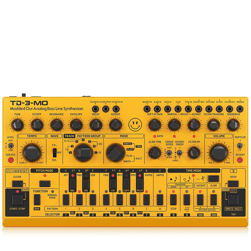 Behringer アナログベースラインシンセサイザー Modded Outモデル USB/DIN MIDI対応 VCFのMIDI CCコントロール対応 サブオシレーター/オーバードライブ搭載 16ステップシーケンサー TD-3-MO-AM