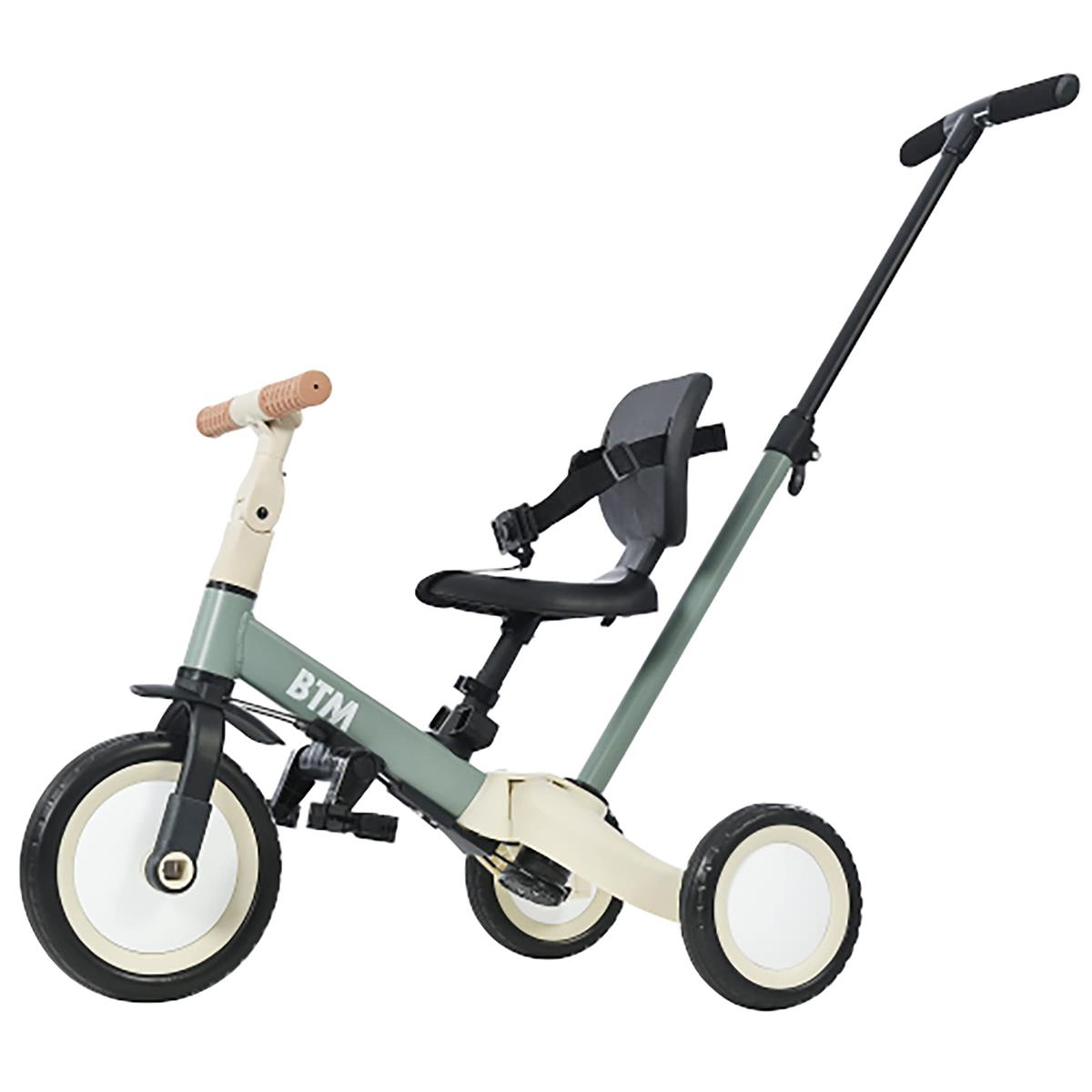 BTM 三輪車 子供用三輪車 足けりバイク 一台4役 ベビーカー かじとり 手押し棒付き 子供自転車 3輪 キッズバイク 幼児 自転車 バイク ペダル付き コントロールバー付き 乗用玩具 軽量 誕生日 1-5歳 組み立て簡単 プレゼント グリーン+ホワイト|アイテムストア大阪本店
