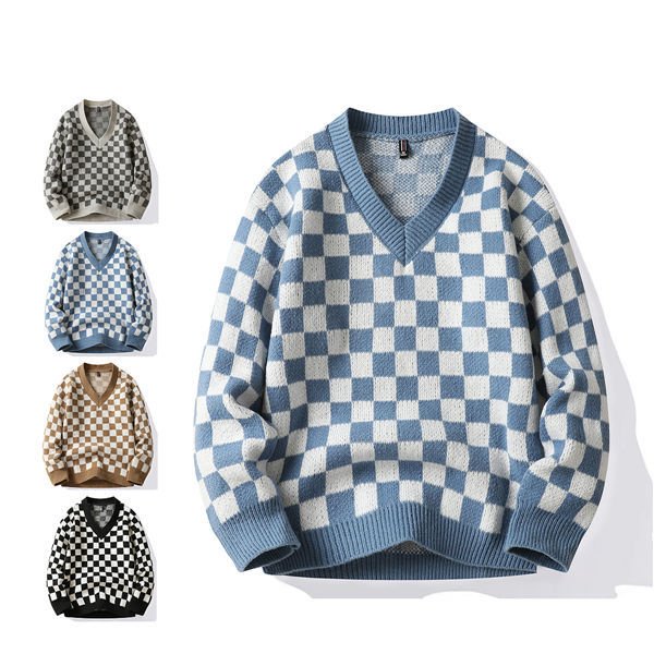 メンズ チェック柄ニット セーター アーガイル ダイヤ柄 ラグスタイル LUXSTYLE 総柄チェックBIGニット/ニット メンズ