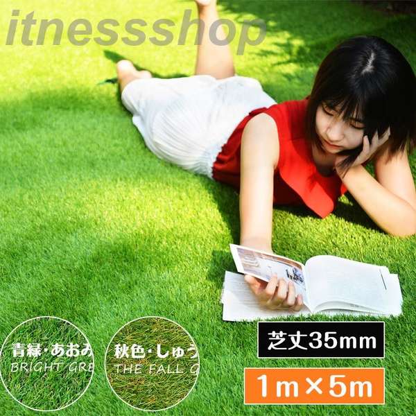 敬老の日 短納期 人工芝 ロール 1mX5m 芝丈35mm ピン22本つき 4色立体感 透水穴つき リアル ふかふか 高品質 高密度 色落ちにくい 抜けにくい 復元性 立体感 itness｜イットネスショップ