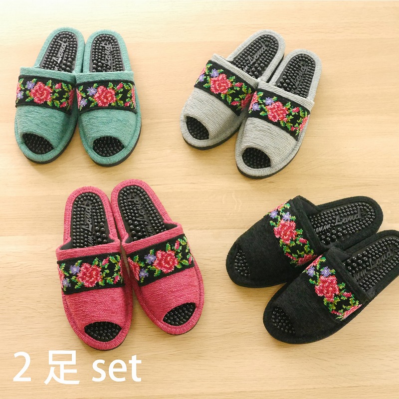 2足セット 健康スリッパ シェニールテープ 日本製 足つぼ 健康 マッサージ おしゃれ かわいい 楽 可愛いルームシューズ レディース 花 フラワー ローズ 厚底 前開き Kanal9tv Com