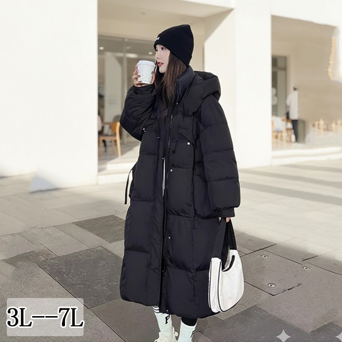 大きいサイズ防寒性抜群！中綿コート レディース フード取り外し可能 ロングジャケット ベンチコート フード付き アウター シンプル ブラック 秋冬 アウター 冬服 柔らかい 体型カバー 3l 4l 5l 6l 7l x0lc