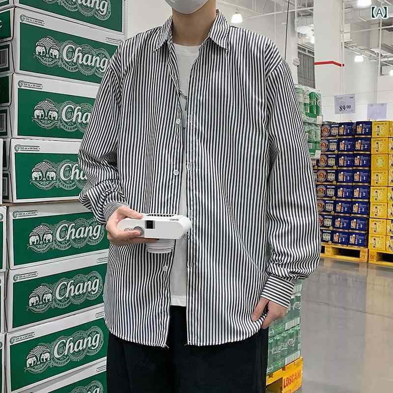 メンズ ファッション 春夏 秋冬 かっこいい オシャレ モテ 男性用 紳士服 服 韓国 シンプル 大人 メンズ レディースのの 小さい フレッシュ ストライプ 長袖 シャツ の カップル 縦 ストライプ 長袖 シャツ