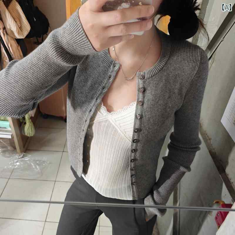 レディース ファッション 春夏 秋冬 オシャレ かわいい 韓国 カレッジグレーショートニットカーディガン 薄手 ニット ジャケット 快適 アウター