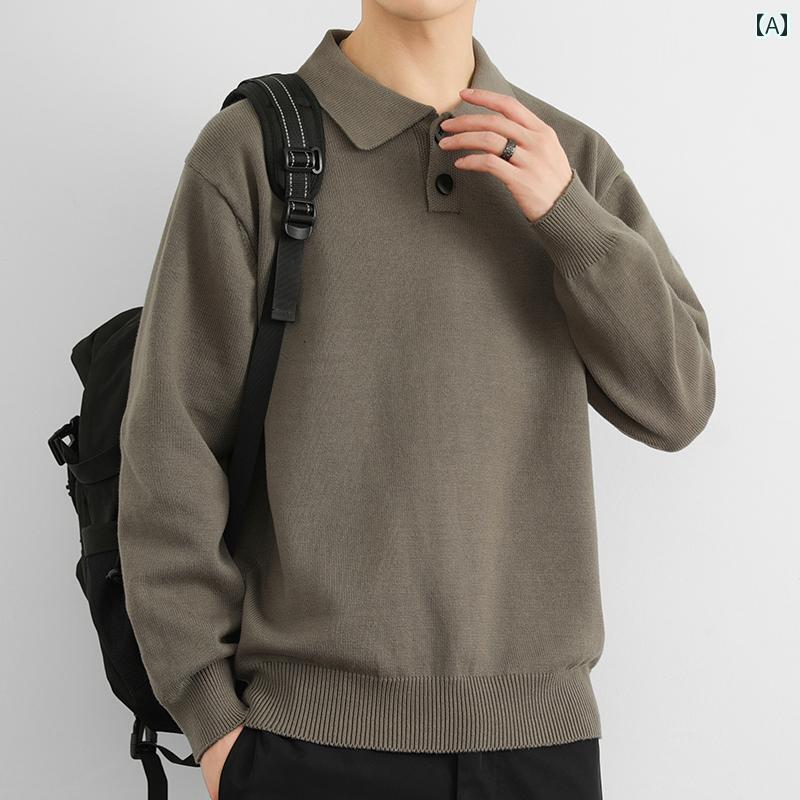 メンズ ファッション 春夏 秋冬 かっこいい オシャレ モテ 男性用 紳士服 服 韓国 シンプル 大人 メンズ 綿 高級 ニット ポロシャツ アメリカン レトロ ターン ダウン カラー フィット 厚手 暖かい セーター