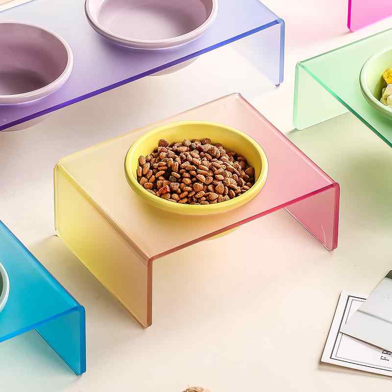 韓国 ペット用品 犬 猫 小動物 食器 餌 飯 器 ボウル フード キャット ドッグ おしゃれ かわいい 実用的 300? 水 高級 セット 転倒防止 シンプル グラデーション 丸型 ラック スタンド付き アクリル