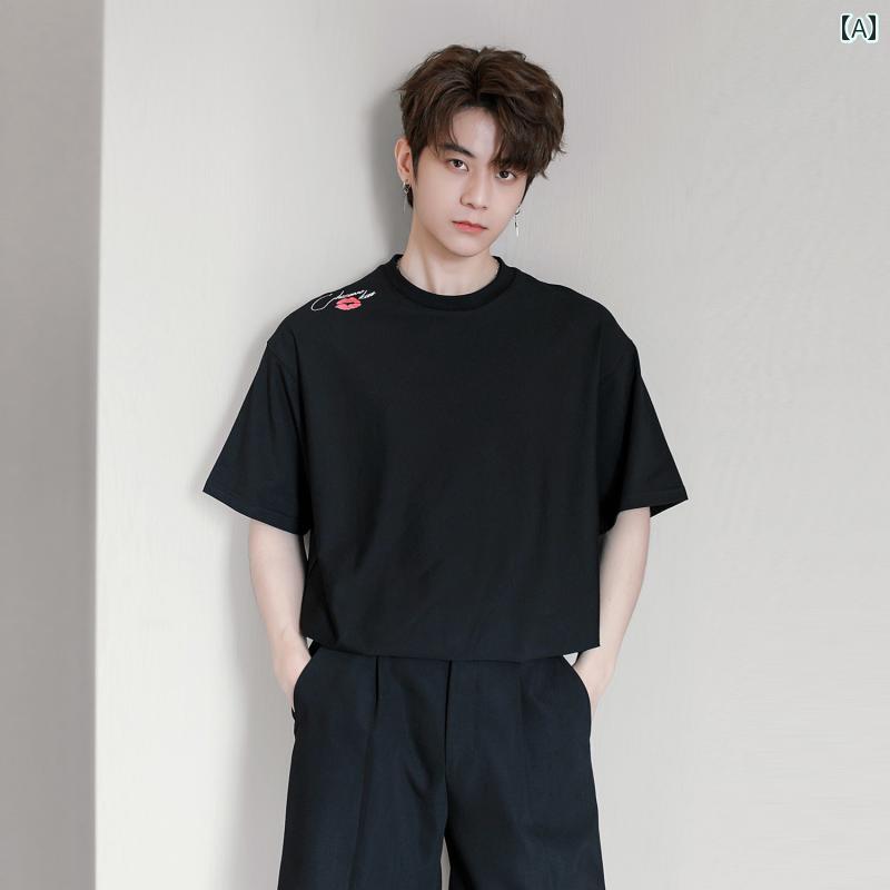 メンズ 流行り物 春夏 秋冬 かっこいい オシャレ モテ 成人男性用 成人男性服  服 韓国 分かりやすい 成年者 夏 色 上がり下がり 下唇 刷り上げる 心地よい 好一対 半袖 T プルオーバー いの一番