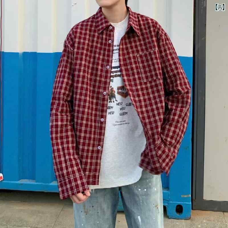 メンズ ファッション 春夏 秋冬 かっこいい オシャレ モテ 男性用 紳士服 服 韓国 シンプル 大人 アメリカン レトロ リーン フィット レッド チェッ シャツ メンズ 長袖 春秋 カジュアル チェッ シャツ ジャケット