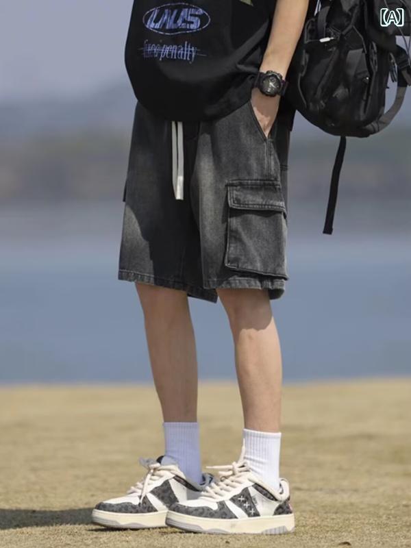 メンズ ファッション 春夏 秋冬 かっこいい オシャレ モテ 男性用 紳士服 服 韓国 シンプル 大人 アメリカ ストリート ワークウェア デニムショーツ メンズ サマー ニュー スタイル ショーツ 薄手 カジュアル イン な ブリーチーズ