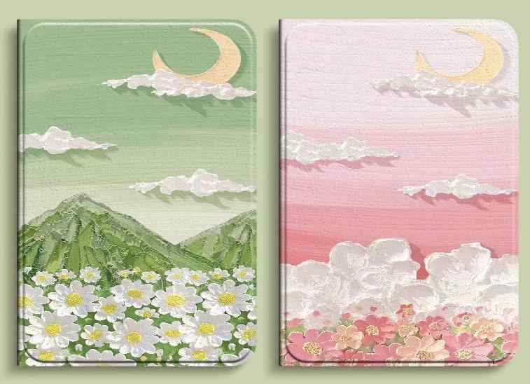 iPad タブレット air Apple ケース カバー pro mini 保護 おしゃれ かわいい かっこいい シンプル Moon Pink Flower 落下防止 レザー 革 花 月 折りたたみ スタンド
