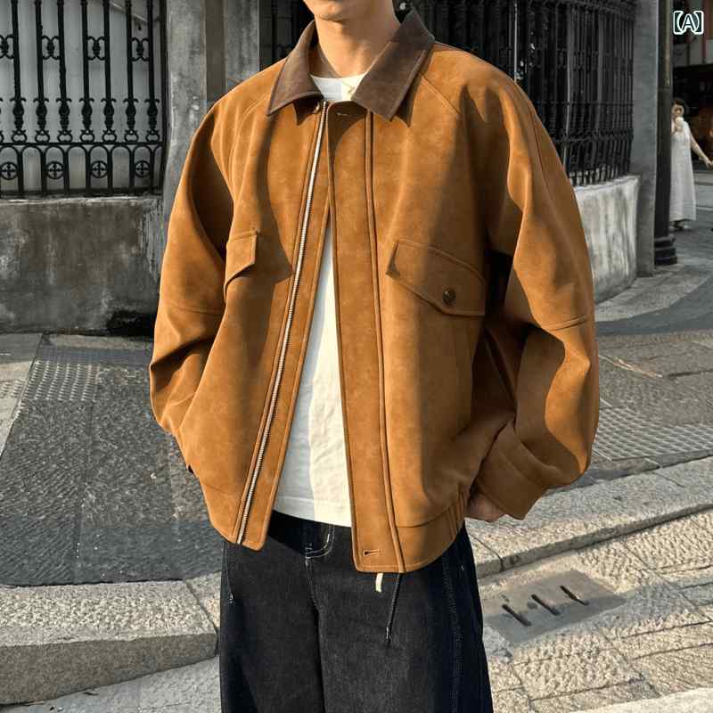 メンズ ファッション 春夏 秋冬 かっこいい オシャレ モテ 男性用 紳士服 服 韓国 シンプル 大人 アンバー グロス レザージャケット アメリカン スエードレザー アウターウェア カップル ジャケット 8,584円