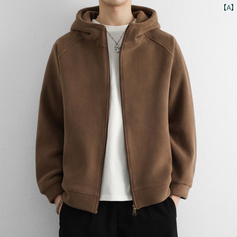 メンズ 流行り物 春夏 秋冬 かっこいい オシャレ モテ 成人男性用 成人男性服  服 韓国 分かりやすい 成年者 メンズ 朦朦たる ボンネット 生あたたかい ファスナー 両面 フリースジャケット トップス