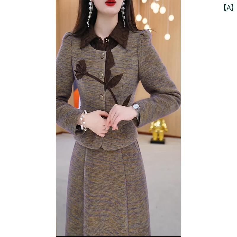 レディース ファッション 春夏 秋冬 かわいい オシャレ ツーピース　長袖　ワンピース　　ハイエンド　母　厚手　スーツ　スカート