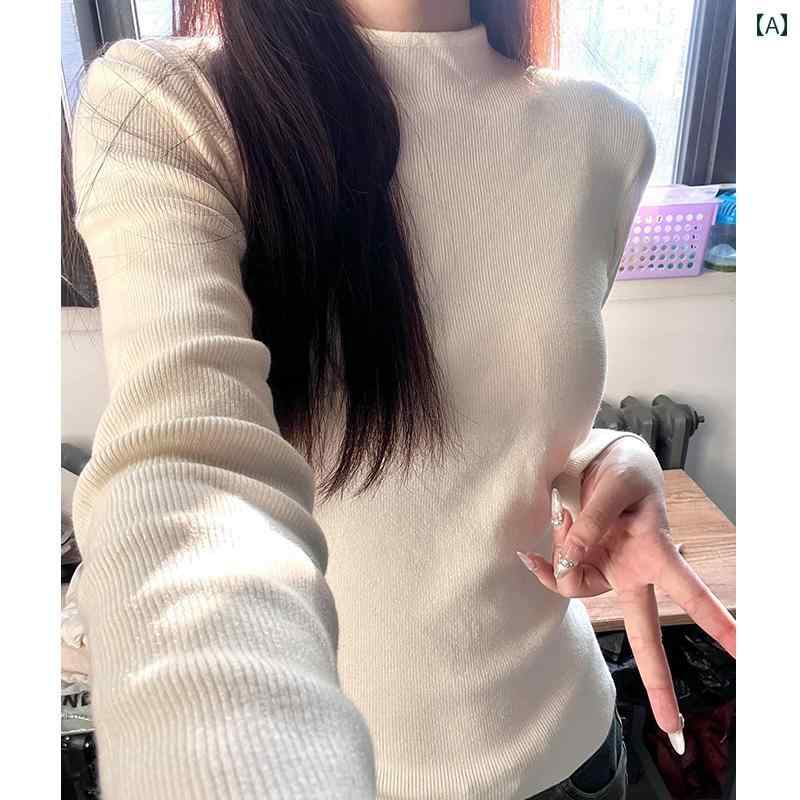 レディース 流行り物 春夏 秋冬 オシャレ 可愛らしい 韓国 ホワイトデザイアハーフタートルネックニット スウェーター トップス 春 肌付きか細い スウェーター 座標軸輪っか