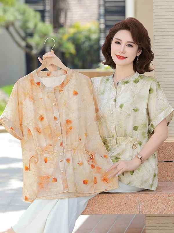 レディース ファッション おしゃれ 春夏 秋冬 大人 上品 高級 マダム ミス ミセス プレゼント 母 日 ママ 夏服 半袖 カーディガン トップス 小さい シャツ 老女性 ファッション 花 シンプル パンツ セット