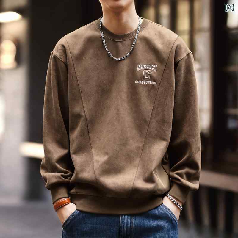 メンズ 流行り物 春夏 秋 冬 かっこいい オシャレ モテ 成人男性用 成人男性服  服 韓国 分かりやすい 成年者 緑であること ディア アメリカン 甚だしい レトロ スエードクロス スプライシング トレーナー メンズ 秋 冬 心地よい 長袖 いの一番