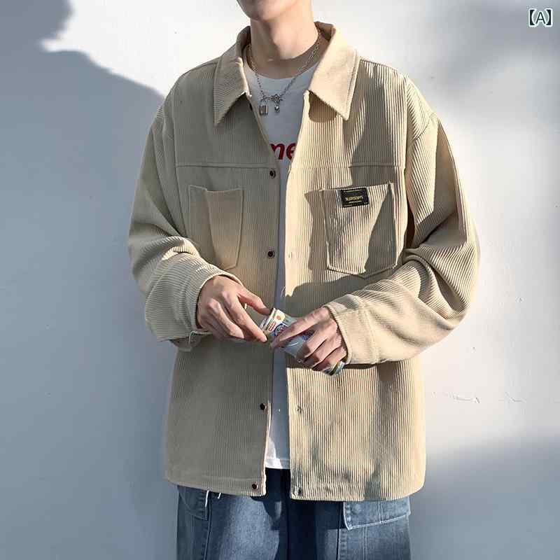 メンズ ファッション 春夏 秋冬 かっこいい オシャレ モテ 男性用 紳士服 服 韓国 シンプル 大人 コーデュロイ 長袖 シャツ ジャケット メンズ メンズシャツ 裏起毛 厚手 カジュアル トップ