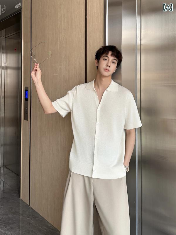 メンズ 流行り物 春夏 秋冬 かっこいい オシャレ モテ 成人男性用 成人男性  韓国 分かりやすい 成年者 韓国 分かりやすい 無地 御前上等 半袖 編み物 プルオーバー メンズ 夏 心地よい ジレー T プルオーバー