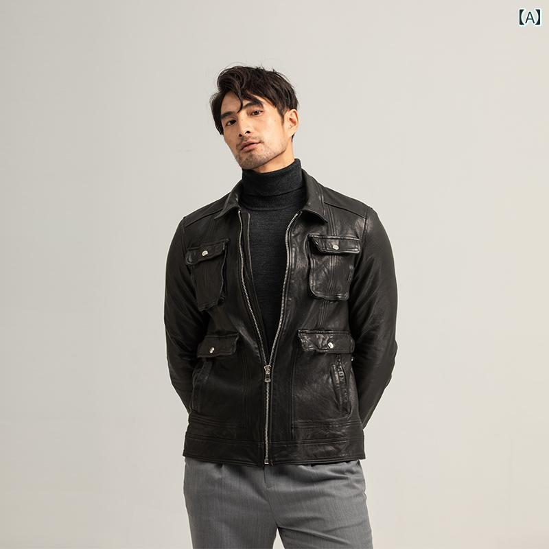 メンズ ファッション 春夏 秋冬 かっこいい オシャレ モテ 男性用 紳士服 服 韓国 シンプル 大人 M 65 マルチ ポケット 革 ジャケット メンズ モーター サイクル ハンティング