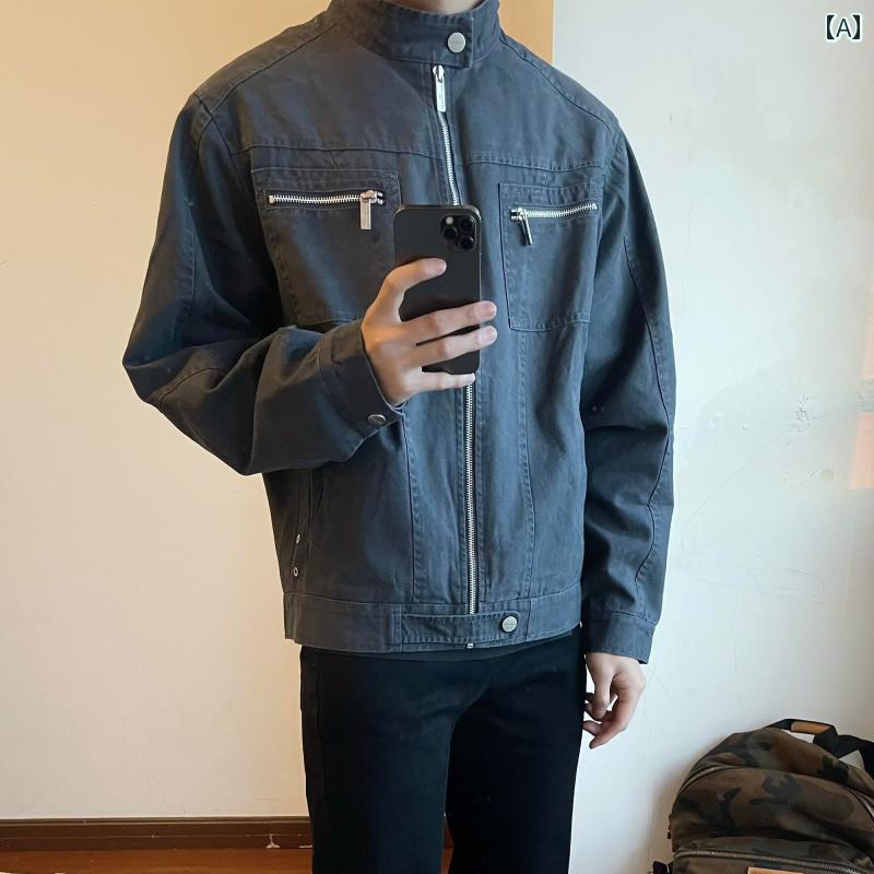 メンズ 流行り物 春夏 秋冬 かっこいい オシャレ モテ 成人男性用 成人男性服  服 韓国 分かりやすい 成年者 アメリカン レトロ ハリントン ウォッシュ キャンバ 上衣 メンズ 歳月 心地よい タンドカー ワーウェア 上衣