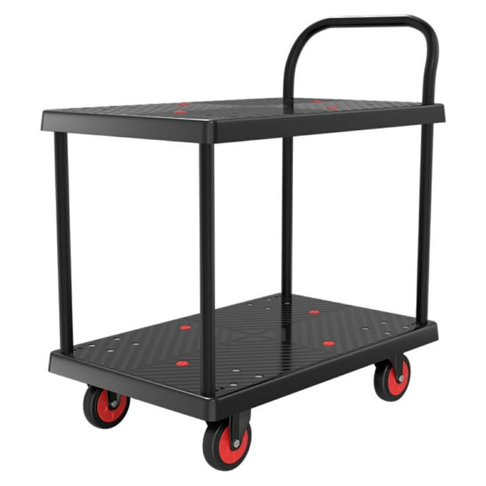 2段台車 手押し台車 ドンキーカート 耐荷重150kg 静音キャスター 72&times;48cm キャリーラック 組立簡単 業務用 滑り止め加工 転落防止 物流 倉庫 引越し 屋外使用可｜イトウショップ20