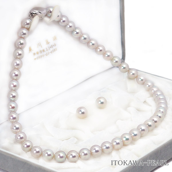 楽天市場】グレー系2点セットあこや真珠ネックレス＜8mm＞NE