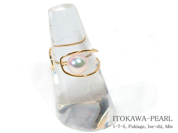 あこや真珠 フォークリング<7.5mm>K18YG R-13847|伊勢の真珠専門店 糸川真珠