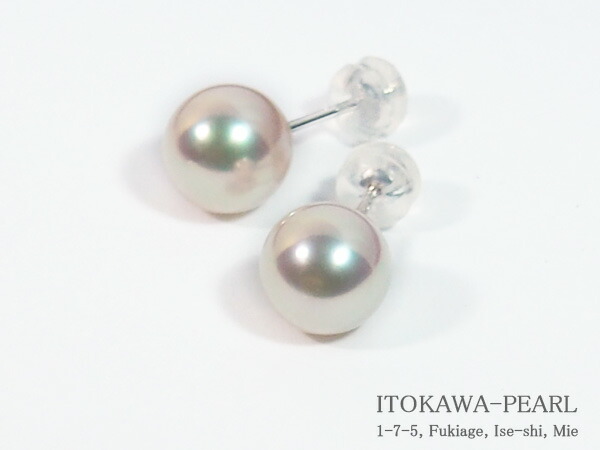 花珠真珠あこや真珠ピアス<8.6mm>スタッド・K14WG鑑別書付 PE-7124|伊勢の真珠専門店 糸川真珠