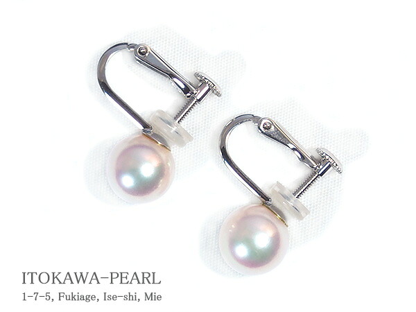 花珠真珠 範疇あこや真珠イヤリングパールイヤリング<8.1mm>ネジバネ式・K14WGアコヤ真珠 鑑別書付 E-4481|伊勢の真珠専門店 糸川真珠
