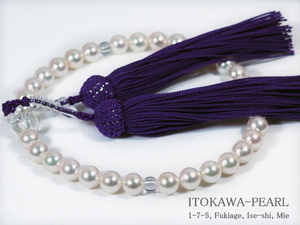 【楽天市場】あこや真珠念珠（数珠）＜8～8.5mm＞正絹（紫）J-462：糸川真珠オンラインショップ