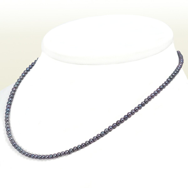 ブルーブラック系 あこや真珠 ベビーパールネックレス＜3～3.5mm＞ アジャスター・シルバー N-12931