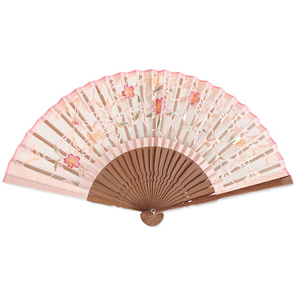 女性用 京扇子 透かし彫り 和紙絹 桜 ピンク|扇子司 伊藤常 店